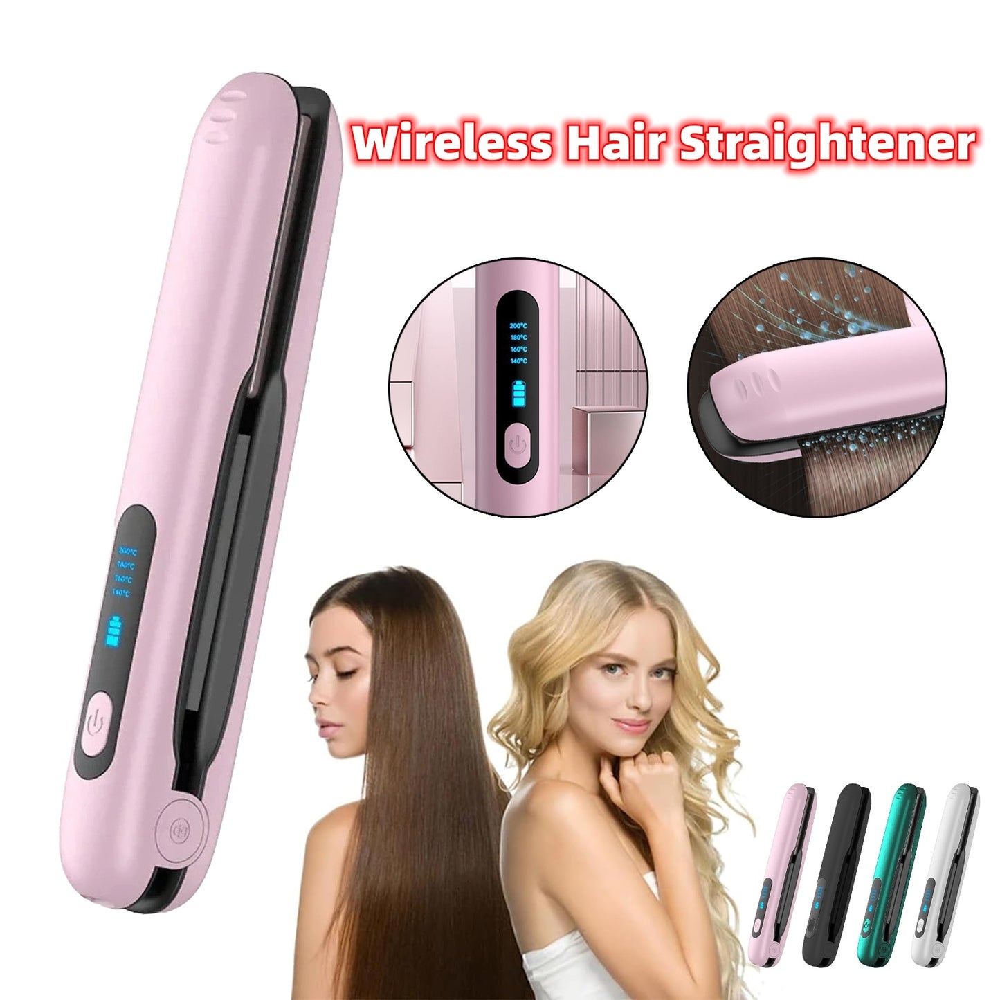 Wireless Hair Straightener & Curler – 2-in-1 USB Portable, Rechargeable, 4 Heat Settings – For Dry & Wet Hair