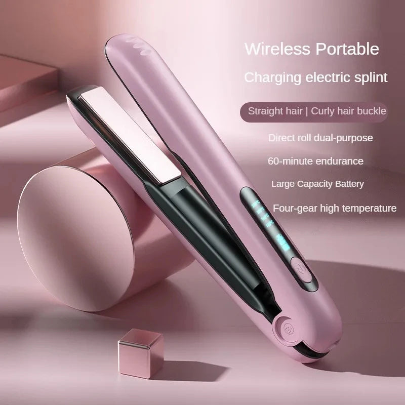 Wireless Hair Straightener & Curler – 2-in-1 USB Portable, Rechargeable, 4 Heat Settings – For Dry & Wet Hair