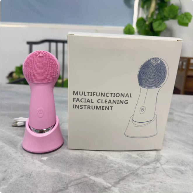 Side view of the pink face brush